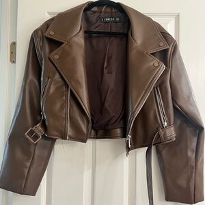 Lioness Chocolate Leather Jacket with Silver Zippers